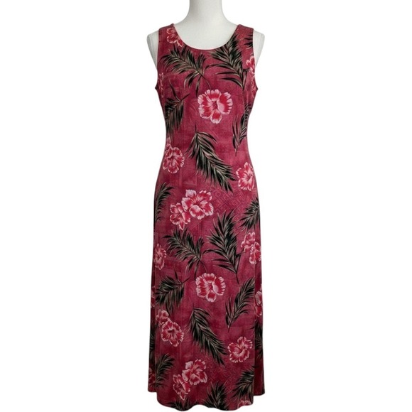 Bishop St. Apparel Dresses & Skirts - Bishop‎ St. Apparel Red Tropical Hibiscus Palm Print Sleeveless Maxi Dress Slit